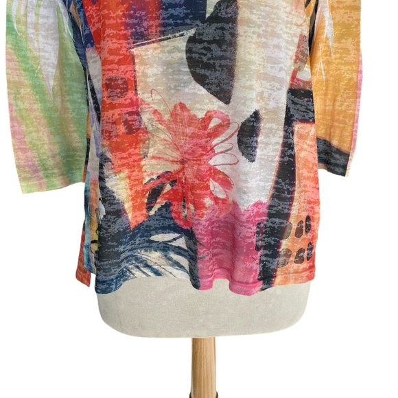 Jess & Jane Burnout Artsy Shirt Abstract Colorful Floral Lagenlook Maximalism-M - Picture 4 of 12